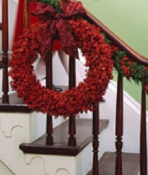 read flower wreath for christmas decoration